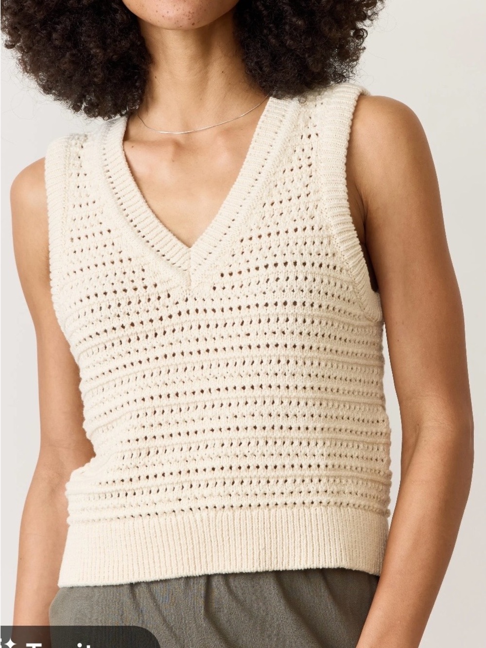 Marine Layer Crochet V-Neck Sweater Vest in Cream montecito cotton 2025